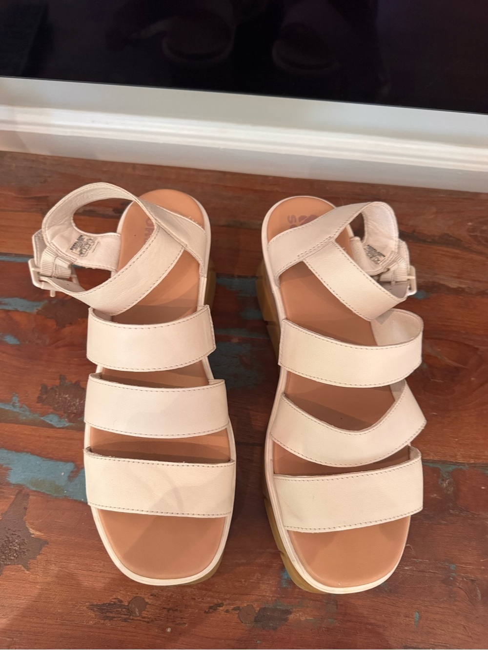 Sorel Cream Strappy Wedge Sandals